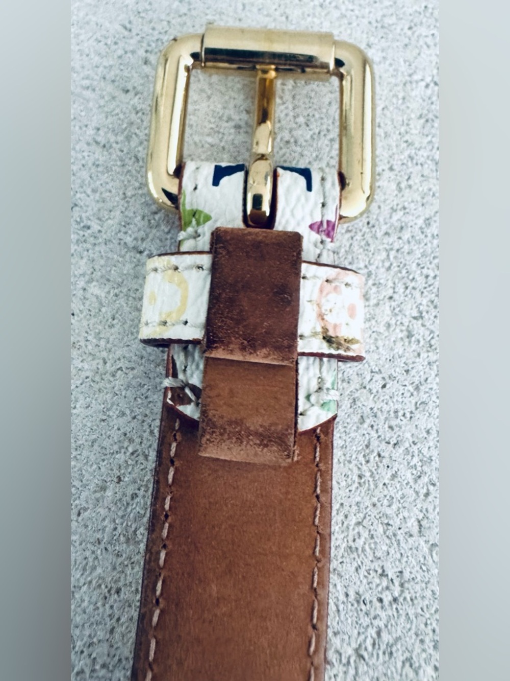 LOUIS VUITTON Murakami Multicolore White Belt Size 80/32 Unisex Gold Buckle - Picture 5 of 12